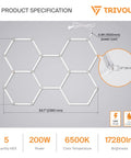 Five Grid Hexagon LED Garage Light System 200W 17280 Lumen Daylight 6500K Hella Bright layout dimensions