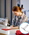 Sewing machine in use with Edge Guide T Gauge For Sewing Machines With 2 Thumb Screws, Precision Stitching Tool shown in overlay image