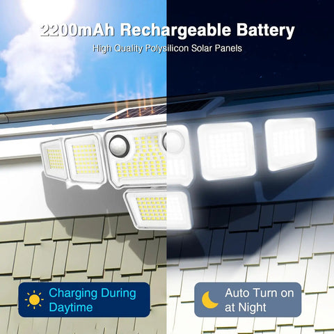 Badass Six Head Solar Flood Lights With 6000 Lumens And Dual Motion Sensors Plus Remote Control Rock Solid IP65 Waterproof LED Security Fixtures For Yard And Patio Two Pack