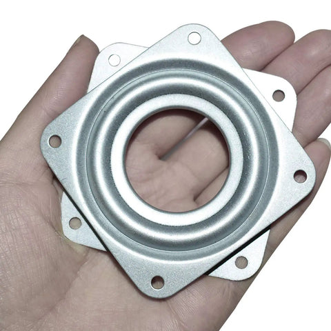 Heavy Duty Lazy Susan Hardware Set Featuring A 3 Inch Square Ball Bearing Swivel Plate With 120 Lb Capacity And Five Sixteenth Inch Thick Rotating Disc in hand