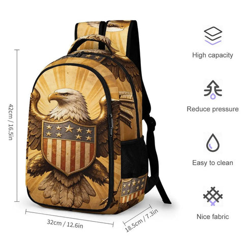 Star Shield Eagle Relief Printed Unisex Backpack with large capacity made from durable polyester for everyday carry.