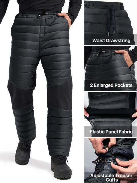 Men's Warm Utility Puffy Quilted Insulated Windproof Winter Pants for Cold Weather Cozy Thermal Lined Outdoor Gear in Black XS
