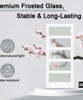 36X84 White Tempered Glass Sliding Barn Door With Complete Hardware Kit 6.6FT Rail Handle And Floor Guide showcased with frosted glass.