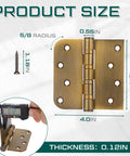 Heavy Duty 4X4 Ball Bearing Exterior Door Hinges 3 Pack with size dimensions on a gold hinge, thickness 0.12in.