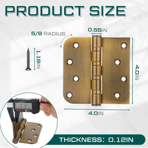 Heavy Duty 4X4 Ball Bearing Exterior Door Hinges 3 Pack with size dimensions on a gold hinge, thickness 0.12in.