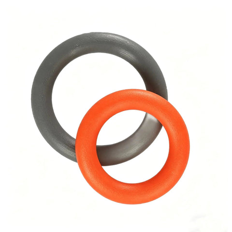 Orange And Grey Quick Disconnect O Ring Set For One Quarter And Three Eighths Inch Pressure Washer Couplers 50 Pack Twenty Five Plus Twenty Five High Temperature O Rings For Up To Two Hundred Twelve Degrees Fahrenheit, showing close-up of two rings on white background.