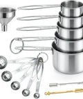 13 Piece Stainless Steel Measuring Cups And Spoons Set With Funnel For Baking And Cooking, Stackable And Dishwasher Safe