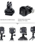 Close-up of cold shoe mounts and cameras used with Waterproof Housing For Hero 8 Black With 4 Pack Dive Filters 60m Depth Case