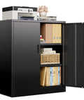 Front view of Heavy Duty Metal Storage Cabinet With Locking Doors And Adjustable Shelves, 36 Inch Tall Steel Cabinet in black finish