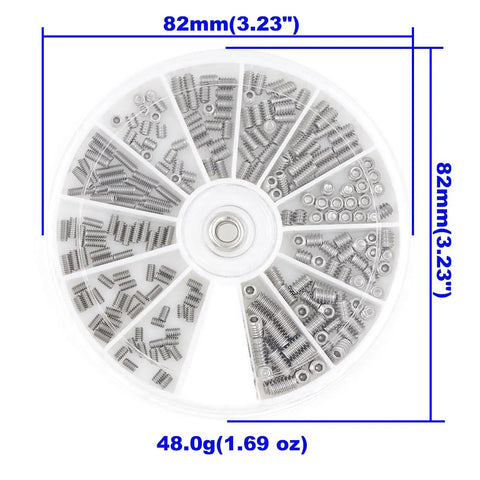 Straight Up Solid 304 Stainless Steel Cup Point Hex Set Screw Assortment Featuring 240 Pieces Across Twelve Standard Inch Threads For No Nonsense Heavy Duty Machinery Repairs in a rotating compartment disc.