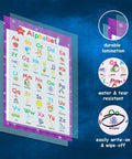 Alphabet poster from 32 Colorful Kid Friendly Educational Posters Set For Kids With 59 Designs In 17x11 Inches Includes Multiplication Chart Alphabet Poster Periodic Table USA Map World Map Classroom And Homeschool Posters Laminated And Flat, featuring laminated, write-on design.
