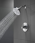 Nicoli 14 Series H2Okinetic Shower Faucet Set Chrome with shower head and handle trim kit installed against grey tiles
