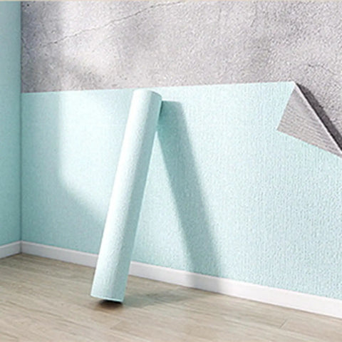 Extra Thick 5Mm Self Stick Wallpaper To Warm Chilly Walls Peel Away 3D Texture Thermal Insulation Roll No Fuss Install For Renters Waterproof Ceiling Room Cover In Blue displayed on a wall with a rolled section.