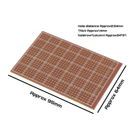 Ten Pack Single Sided Prototyping PCBs 64Mm By 95Mm 1.4Mm Thick Bakelite Circuit Boards shown with measurements