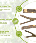 Straight Up Natural Wood Bird Perch Stand Set Five Piece Untreated Branches For Bird Cages, showing natural untreated wood textures.