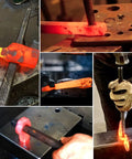 Eye Drift Tool Set For Smithing And Knife Making, 3 Piece Forging Kit in use with red-hot steel, showcasing hammer drift and anvil.