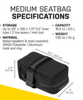 Elementa Seatbag M Under-Saddle Bike Bag 0.5 Liter compact 1000D polyester with hook and loop fastening, dimensions diagram
