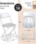 10 Pack Foldable Plastic Chairs For Indoor And Outdoor Use, Stackable Folding Chairs With 350 Lb Capacity Steel Frame, Side and Back View