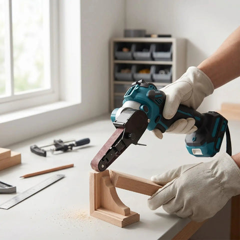 Badass Cordless Belt Sander Packs Brushless Motor To Crush Rust And Polish Wood Super Smooth No Cord Tangles 1700 Rpm in use on wood