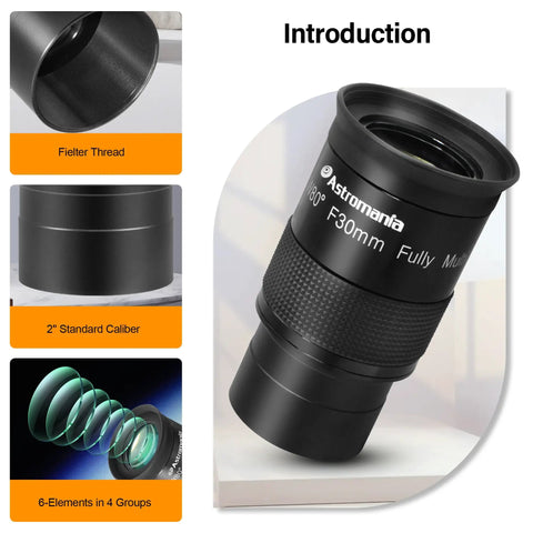 2 Inch 30mm Eyepiece With 80 Degree Ultra Wide Field Of View For Telescopes, detailed components and features