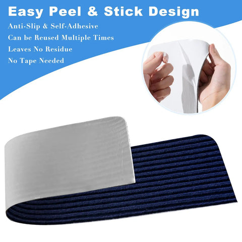 Non Slip Stair Treads 8x30 Inches 15 Pack Navy Blue with Reusable Adhesive showing peel and stick design detail