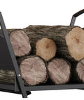 Foldable Fireplace Log Holder and Firewood Rack for Indoor Outdoor Use Heavy Duty Steel Construction Stacking Storage Rack Keeps Firewood Neat Organized Stable And Safe No Assembly Required with logs inside