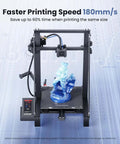 Beefy Build Area FDM 3D Printer With Open Source Board Upgrade showcasing fast printing speed and blue printed model