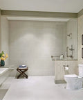 Modern bathroom with 18 Inch Matte Black Shower Grab Bar ADA Compliant 450 Lb Capacity Wall Mounted Safety Handle for bathtub and shower.