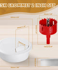 Desk Grommet Set 2 Inch White ABS Plastic Hole Covers For Cables Includes 10 Pieces And A 2 Inch Hole Saw with dimensions shown