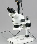 3.5X-180X Zoom Stereo Microscope With 144 LED Illumination And 1.3MP Digital Camera On A Pillar Stand For Circuit Boards, Dental Appliances, And Precision Inspection Pro Grade Desk Top Lab Gear, white body