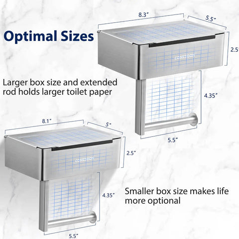 Dimensions of Two Pack Stainless Steel Toilet Paper Holder With Built In Shelf For Mega Rolls Up To 6 Inch Diameter