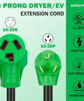 Heavy Duty 25ft 30 Amp Dryer Extension Cord 3 Prong NEMA 10-30P to 10-30R 10-Gauge Copper Weatherproof ETL Listed For RV