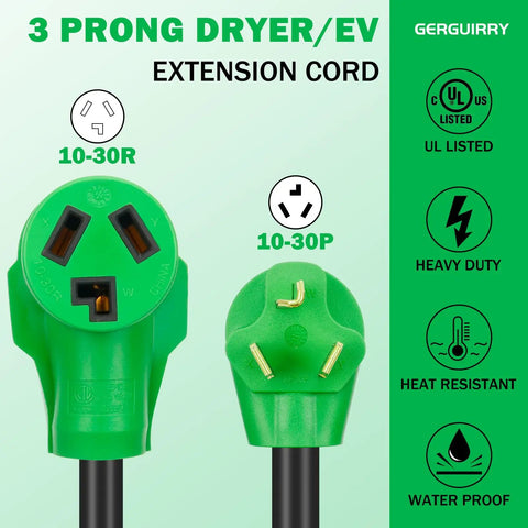 Beefy 50 Foot 3 Prong Dryer Extension Cord Fits 30 Amp NEMA 10 30P To 10 30R For Dryer Power Extension And Level 2 EV Charging