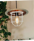 Heavy Duty Wire Lamp Shade And Bulb Guard Cage, Outdoor Weatherproof Protective Fixture Cover For Pendant Lights with copper top and bulb.
