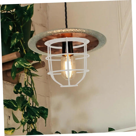 Heavy Duty Wire Lamp Shade And Bulb Guard Cage, Outdoor Weatherproof Protective Fixture Cover For Pendant Lights with copper top and bulb.