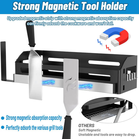 Griddle Caddy Organizer For 28 Inch And 36 Inch Griddles Prep Cart with magnetic tool holder and grilling tools