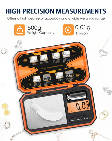 Handy High Precision Pocket Scale For Everyday Weighing 500g X 0.01g With 50g Calibration Weight Mini 6 Unit Jewelry Scale LCD Display