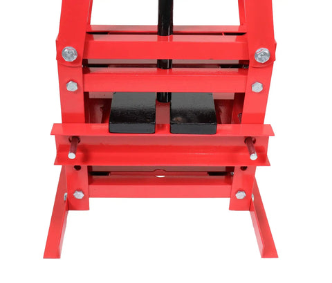 Front view of 6-Ton Benchtop Hydraulic A-Frame Shop Press With Press Plates for metal bending and straightening.