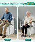 Heavy Duty Raised Toilet Seat With Grip Bars For Seniors, Four Hundred Fifty Pound Weight Commode Chair Riser adjustable height 18-24"