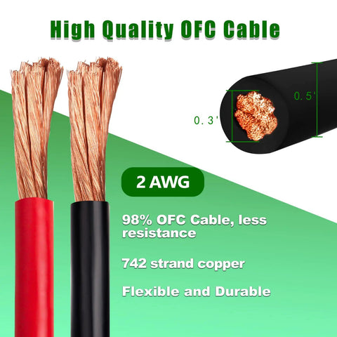 2 AWG Battery Cable Copper Wire, 20 Ft Red and Black OFC Welding Cable for automotive marine solar generator and battery banks