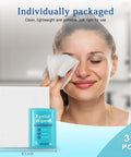 Woman using Tea Tree Eyelid Cleansing Wipes For Eyes And Makeup Removal Saline Rinse Travel, pack of 30