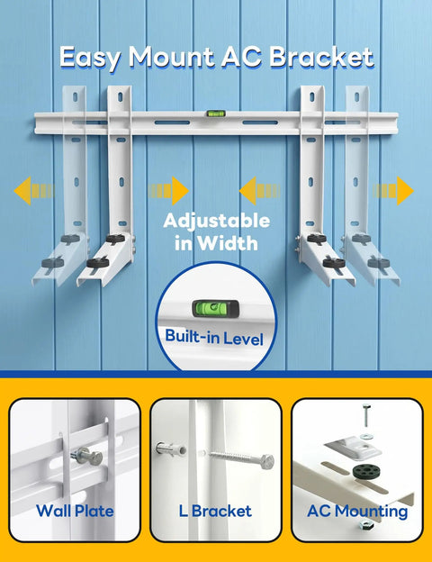 Beefy Heavy Duty Wall Mount Bracket For Mini Split Systems 9000–36000 BTU with built-in level and adjustable width