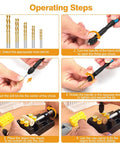 Operating steps for Miniature Pin Vise Hand Drill Set For Jewelry Making 67 Piece Dope Kit with images of components and usage guide.