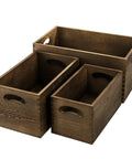 Set Of 3 Nesting Wooden Crates With Handles For Easy Grabs, Pine Wood Stackable Storage Boxes For Home Office Closet Shelves