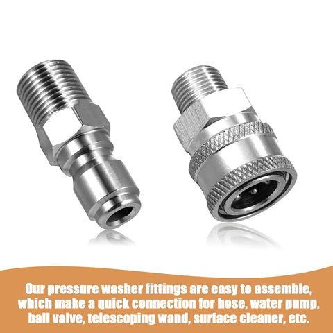 Set Of 4 NPT 3/8 Inch Pressure Washer Quick Connect Couplers With Stainless Steel Male And Female Fittings for hose connection