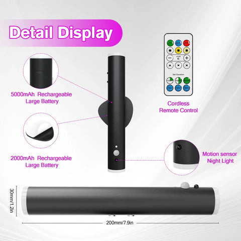 Battery Powered Wall Sconce Dual Pack With Motion Sensor, Rechargeable Dimmable Metal Magnetic Wall Lamp, remote control, detail view