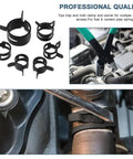 Premium 90 Plus One Plier Assortment Kit With Heavy Duty Vacuum Spring Fuel Hose Pipe Tube Clamps In Black For Various Sizes Including 10 13 17 19 And 21 Millimeters Perfect For Home Repair Or Auto Fix It Stuff Right Now. Black fuel spring hose clamps with plier use on vehicle pipes