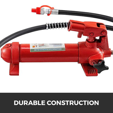Red 6 Ton Porta Power Kit With 1.2m Oil Hose Hydraulic Jack Ram For Auto Body Frame Repair And Restoration, close-up view.