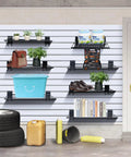 24 Inch Slatwall Shelf Set Two Pack Heavy Duty Garage Storage Wire Shelves With Durable Powder Coat Finish installed with items