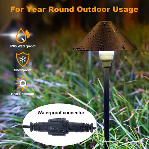 Low Voltage Pathway Lights With Timer Set Of 4, Auto On Off 4 Hour 6 Hour 8 Hour, 3000K waterproof connector detail